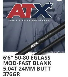 Axst66xh American Tackle Rod Blank Atx Model 6 Inch 50-80 Lb Eglass Mod Fast 5.04 Tip 24mm Butt 376gr