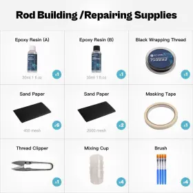 Branded 754479859644 Fishing Rod Repair Kit With Epoxy Glue Wrapping Thread Clipper And Masking #3