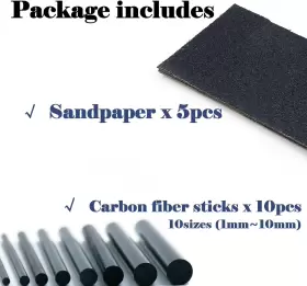 Fishtrip 313034544519 Fishing Rod Repair Kit Complete 10pcs Carbon Fiber Sticks With 5pcs Sandpaper P #2