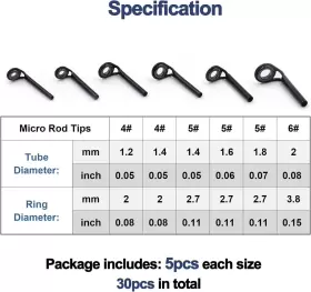 Fishtrip 313041798752 Micro Rod Tips Repair Kit - 30pcs Baitcasting Rods Fishing Tip Guides Replac #2