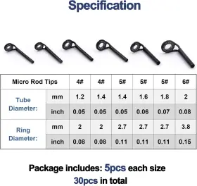Fishtrip 313097199138 Micro Rod Tips Repair Kit - 30pcs Baitcasting Rods Fishing Tip Guides Replac #2
