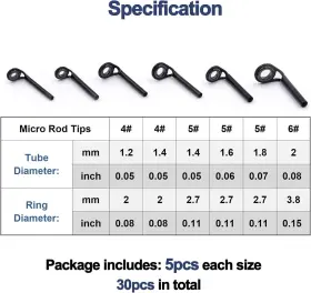 Fishtrip 313103314371 Micro Rod Tips Repair Kit - 30pcs Baitcasting Rods Fishing Tip Guides Replac #2