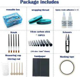 Fishtrip 711181776065 Fishing Rod Repair Kit Complete With Epoxy 10pcs Carbon Fiber Sticks Pole #2