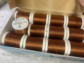8221 Gudebrods Co. - Vintage Nos Box Of 12 #8221 Rod Winding Thread Gudebrodsft Sz. Inch A Nylon Orange/bk 50yds
