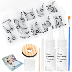 Hifisher 727210924581 Fishing Rod Tip Repair Kit 40pcs 8 Sizes Top Guides 1oz Epoxy Resin Brush