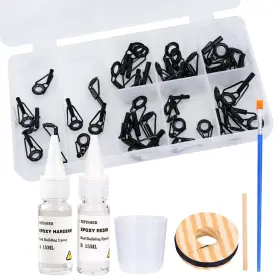 Hifisher 742484818633 Fishing Rod Tip Repair Kit 40pcs 8 Sizes Top Guides 1oz Epoxy Resin