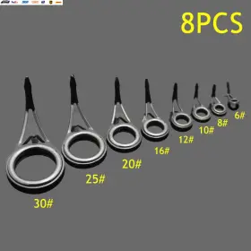 Usa-viralfinds 313049052047 8pcs Fishing Rod Guide Ceramic Rings High Carbon Steel Oval Top 6-30mm Pole Repa
