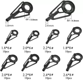 4347353413 Wgcd 80 Pcs Fishing Rod Guides Parts Tip Repair Diy Set Kit 10 Sizes #2