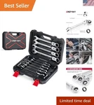 High-performance 12-PIECE Metric Flex-head Wrench Set, 8MM-19MM, Chrome Finish. Fixed Price $66.76.