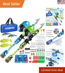 All-in-one Kids Fishing Kit Telescopic Rod, Reel, Tackle Box For Young Anglers. Fixed Price $86.98.