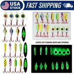 15PCS Dovesun Ice Fishing Spoons Kit Rattling Glow Lures Treble Hook For Bass. Fixed Price $29.99.